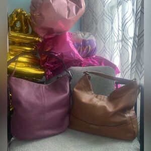 COACH pink leather bucket duffel & tan shoulder bag